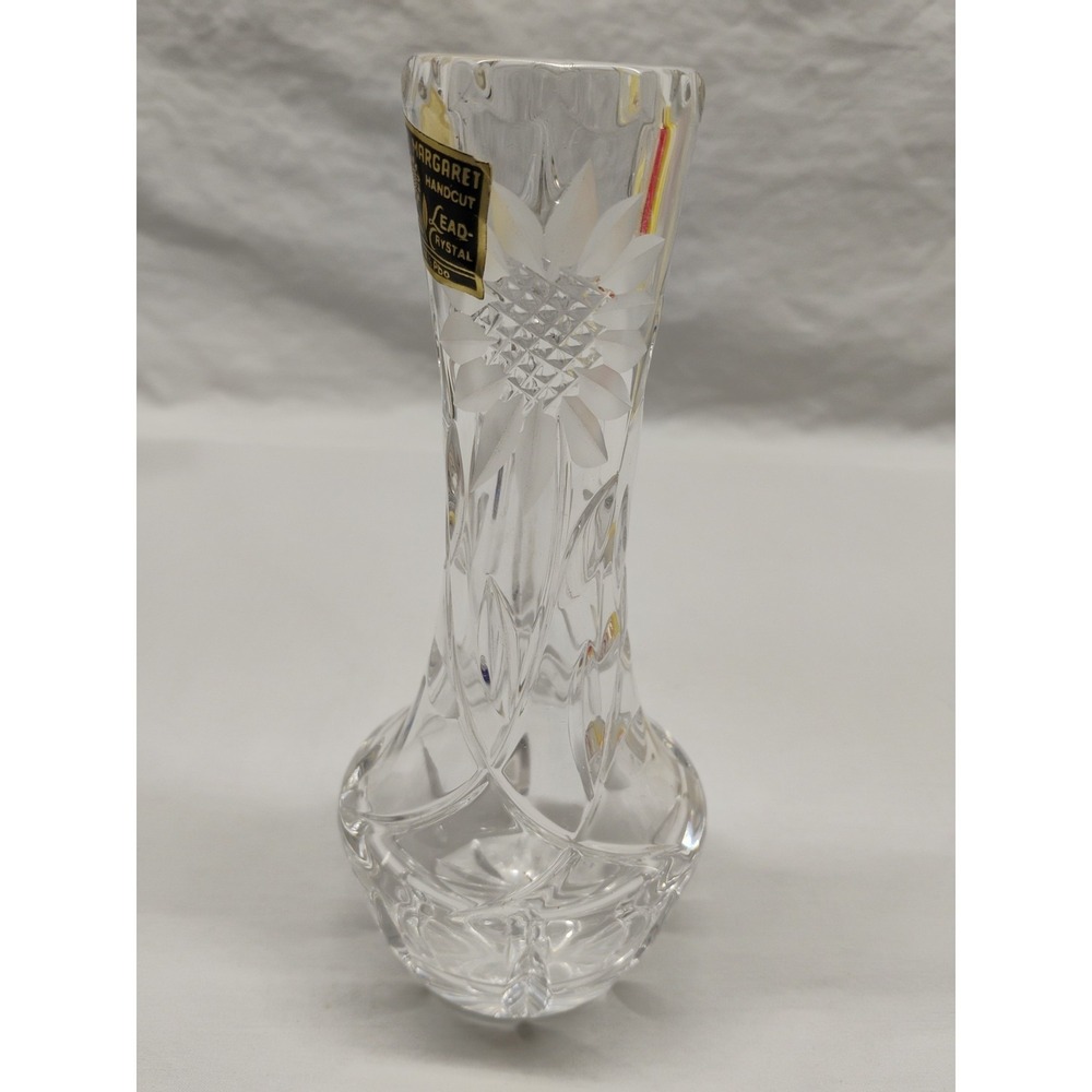 Margaret‎ Handcut Sunflower Lead Crystal Bud Vase West Germany Over 24% Pbo